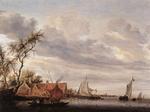 Salomon Van Ruysdael - Río Escena con la Granja