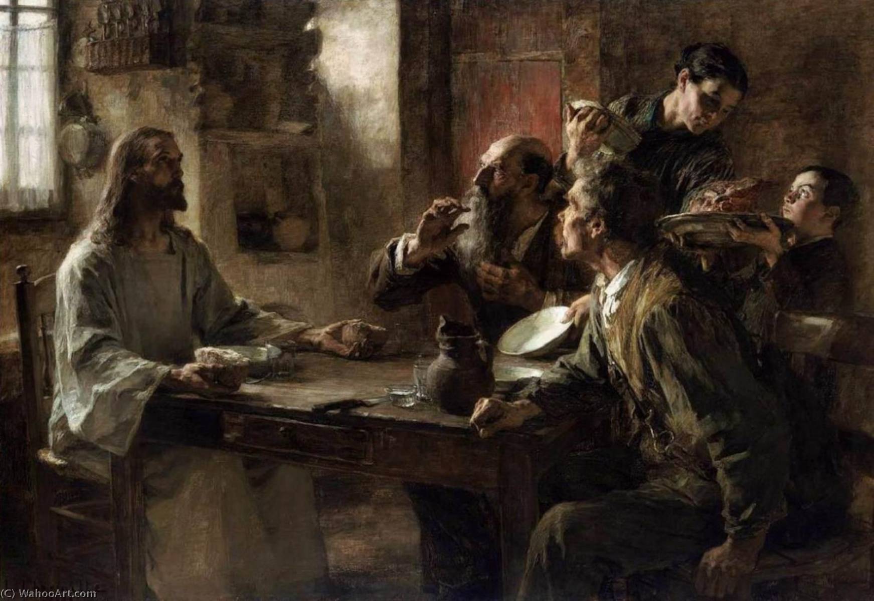  Reproducciones De Arte Del Museo | Cena en Emaús, 1892 de Léon Augustin L'hermitte (1844-1925, France) | WahooArt.com