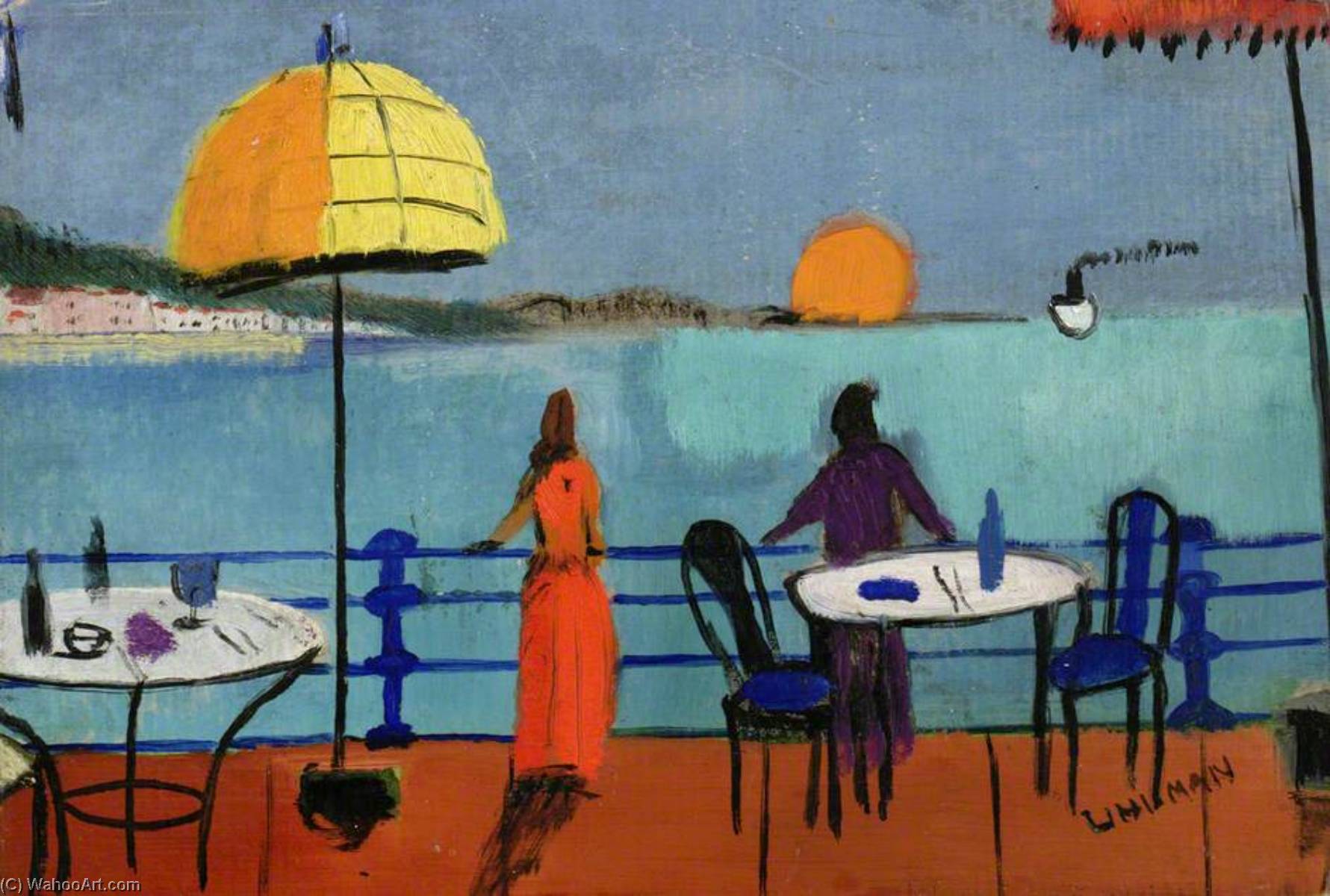 Grabados De Calidad Del Museo Café, Sunset, 1955 de Fred Uhlman